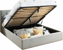 HOMIFAB Tommy 140x190 tissu gris, tête capitonnée, sommier relevable