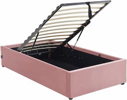 HOMIFAB Handy 90x190 velours rose, sans tête de lit, bois FSC