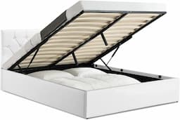 IDMarket Austin, lit coffre 160x200 PVC blanc, 24 lattes, vérins de relevage
