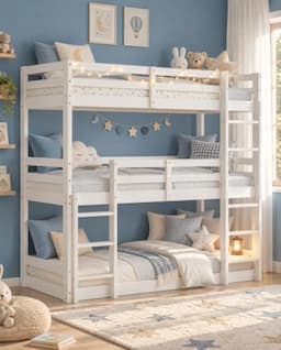 Homestyle4u lit superposé triple 3 x 90 x 200 cm pin blanc avec escalier