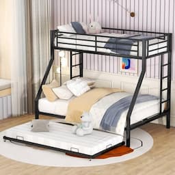 Sweiko lit superposé métal noir 90 x 200 et 140 x 200 cm avec lit gigogne