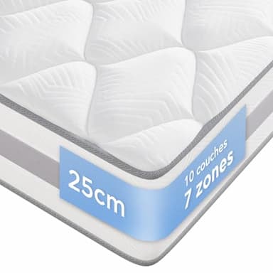 INMOKO Matelas 90x200x25 cm hybride ressorts ensachés 7 zones réversible