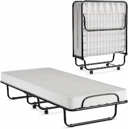 GIANTEX Lit pliant 80x190 avec matelas mousse mémoire et roulettes