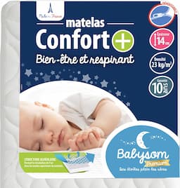Babysom Confort+ 60x120 — 14 cm, déhoussable, fabrication française