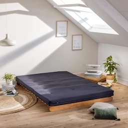 Terre de Nuit Matelas futon coton anthracite réversible 140 x 200 cm