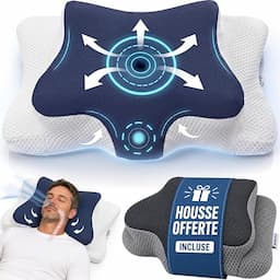 Allevo oreiller ergonomique papillon 4 hauteurs avec 2 taies incluses