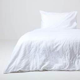 HOMESCAPES Parure lin lavé et coton, housse 135x200 + taie 50x75, blanc
