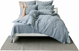 My Linen Home Parure 100 % lin lavé, housse 240x220 + 2 taies 50x70, bleu gris